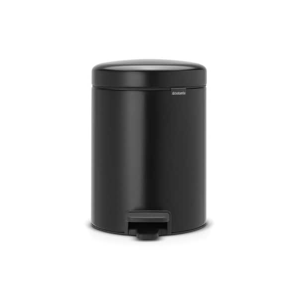 NewIcon 1.3 Gal. Matte Black Steel Step-On Trash Can