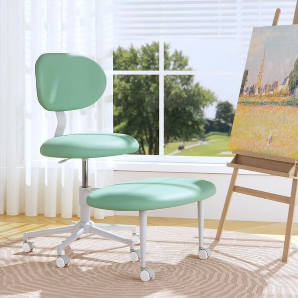 Upholstered Faux Leather Adjustable Height Ergonomic Office Chair w/ Lumbar Support and Wheels Executive Chair in Green