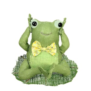 7.5" Green Yellow and White Decorative Sitting Frog Spring Table Top Decoration