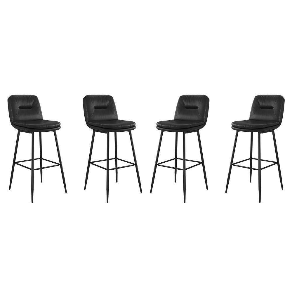 LUE BONA 30 in. Black Metal Frame Faux Leather Upholstered Bar Chairs Armless Bar Stools with