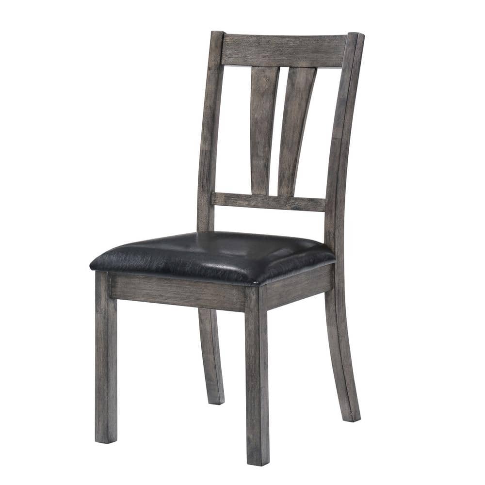 Rustic Grayson High-Back Faux Leather Side Chair in Grey Oak (Set of 2)