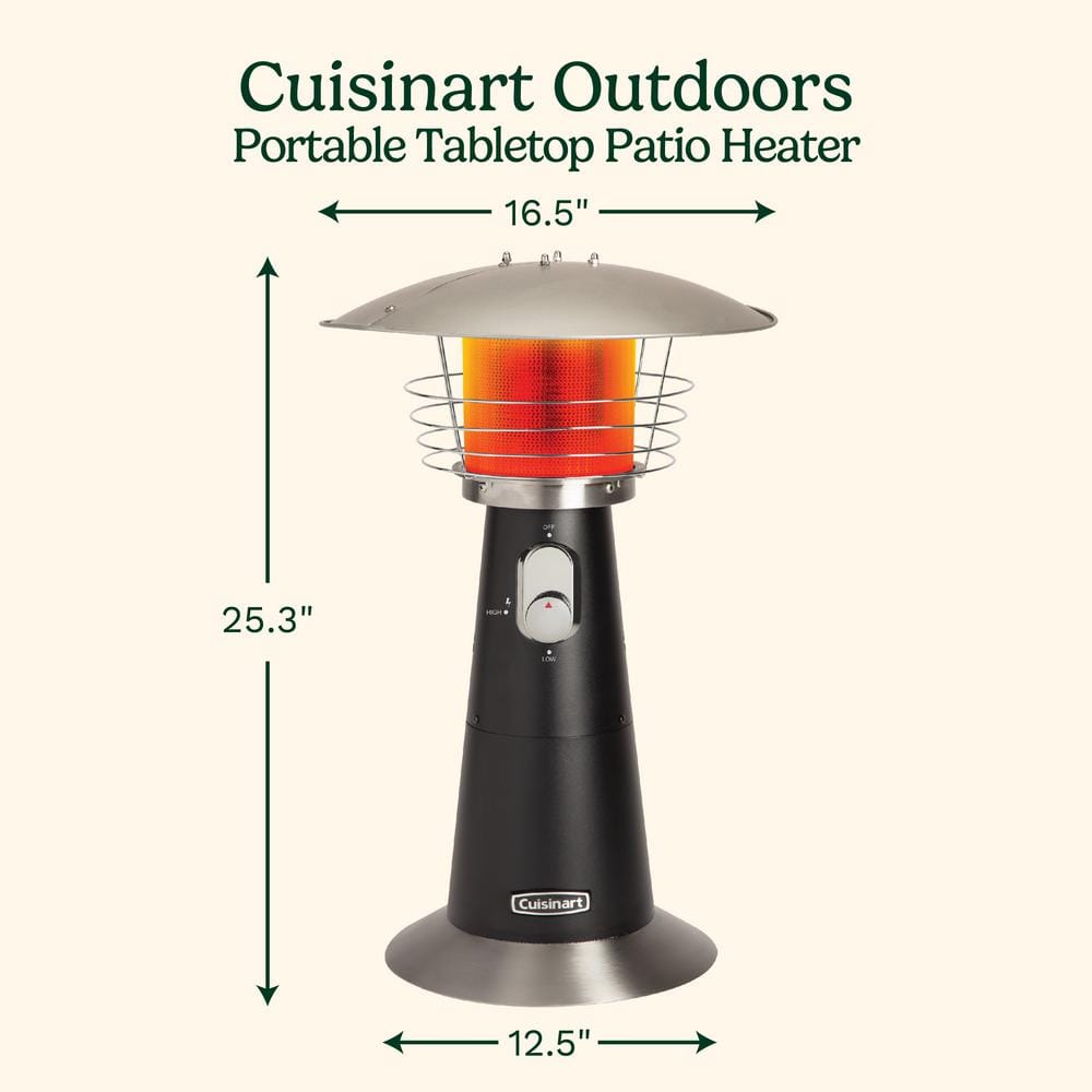Black Stainless Steel Portable Tabletop Patio Heater, 11,000 BTU