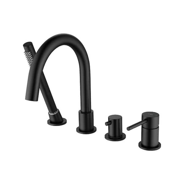 Circular Deck Mounted Bathtub Faucet with Hand Shower Matte Black