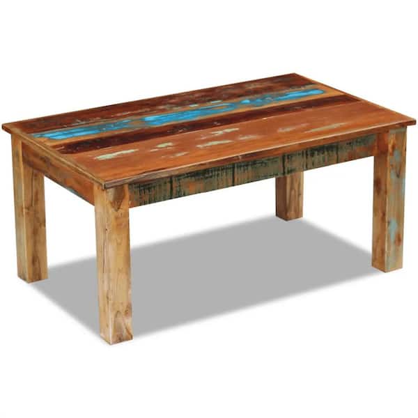 Dracelo SMT 39.4 in. Brown Rectangle Solid Reclaimed Wood Coffee Table
