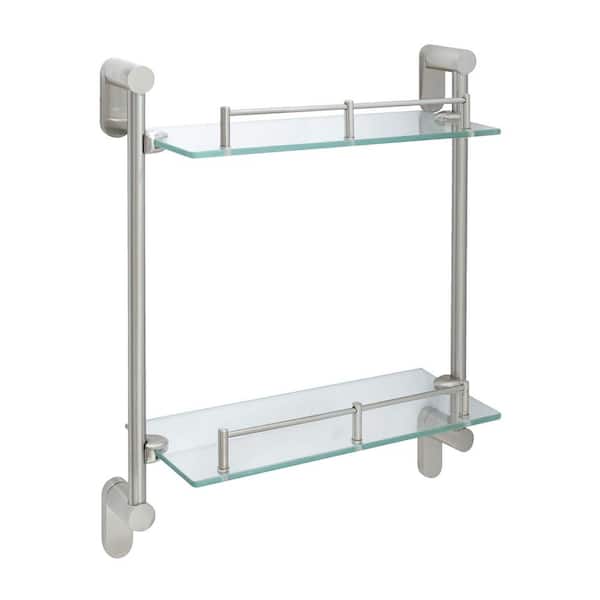 MODONA Oval 14.75 in. W Double Glass Wall Shelf with Pre-Installed Rails in  Satin Nickel 7766-SN The Home Depot