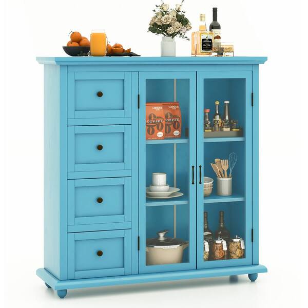 Costway Blue Wooden 36 in. Buffet Sideboard Table Kitchen Costway Blue Wooden 36 in. Buffet Sideboard Table Kitchen