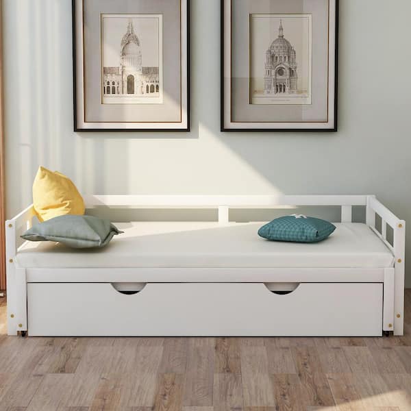 Anbazar White Twin To King Extendable Wood Daybed With Trundle Sy Sofa Bed Frame 00611anna To King Extendable Wood Daybed, Daybed Trundle Pop Up King