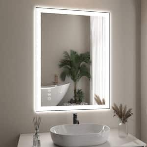 32 in. W x 24 in. H Rectangular Aluminum Framed Backlit and Front Light LED Wall Mounted Bathroom Vanity Mirror in Black