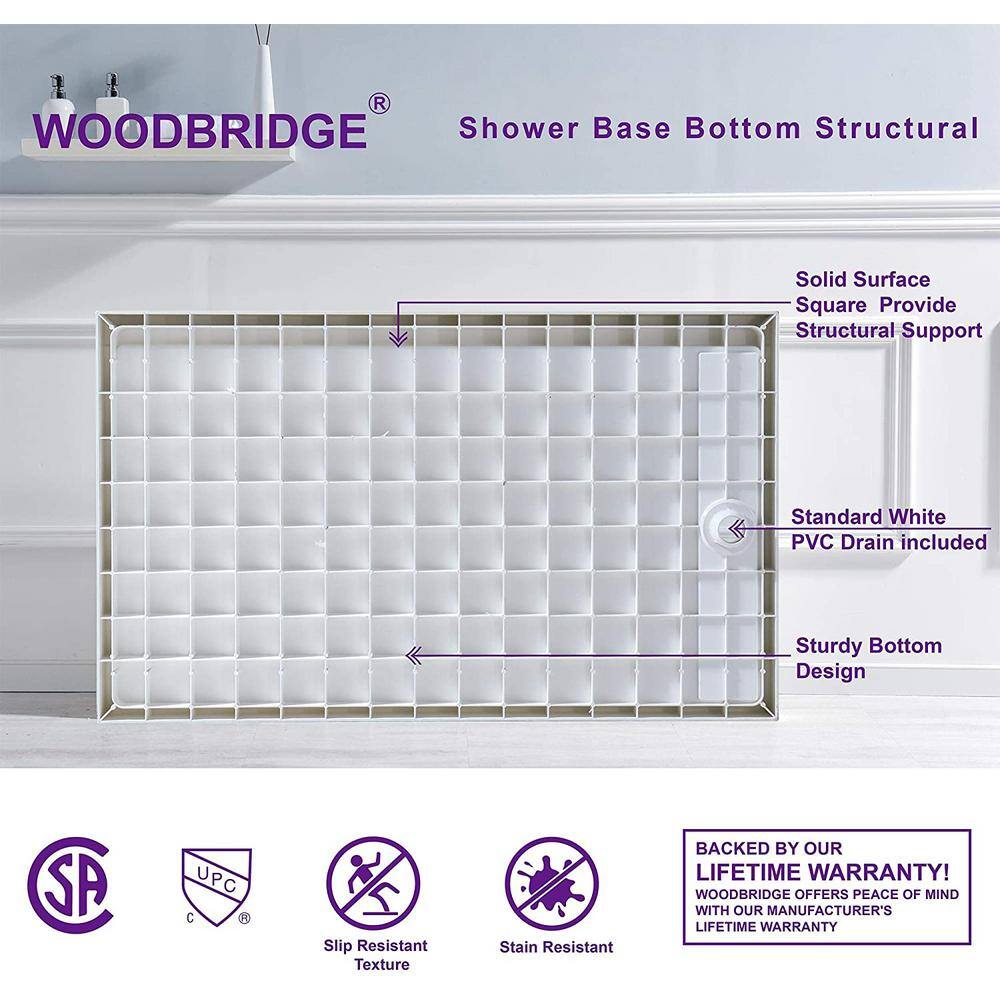 48" White Rectangular Shower Pan with Matte Black Drain Cover