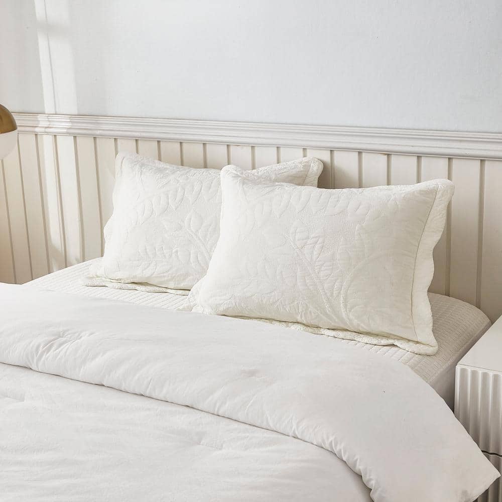 Soft White Cotton Embroidered King Pillow Shams Set