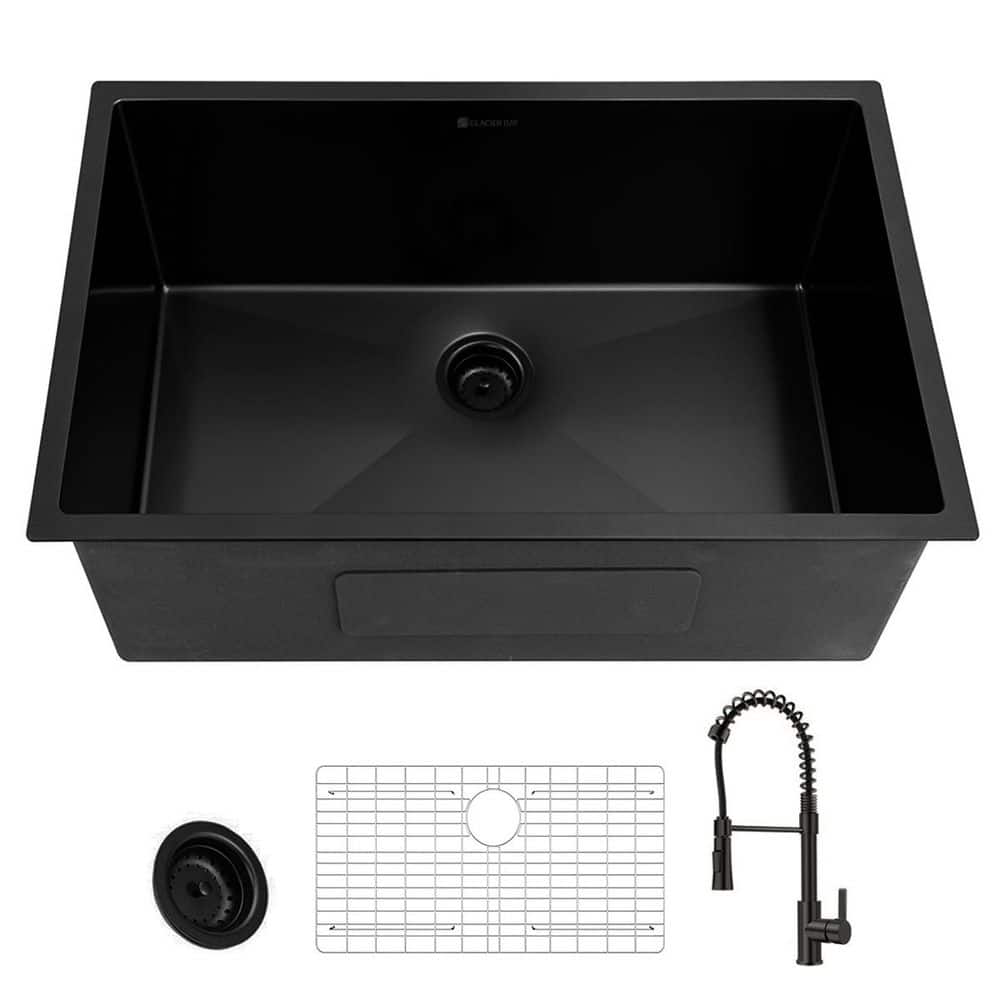 32 in. Undermount Single Bowl 18-Gauge Black Stainless Steel Kitchen Sink with Spring Neck Faucet price history on PriceWatchPro