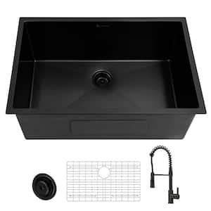 Glacier Bay 27 in. Undermount Single Bowl 18 Gauge Gunmetal Black