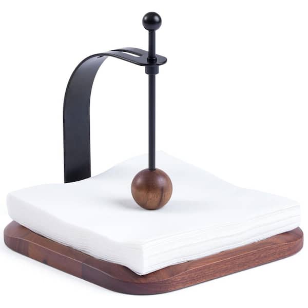 Black Walnut Wooden Napkin Holder with Metal Accents for 5-7 in. Napkins, Weighted and Windproof for Table