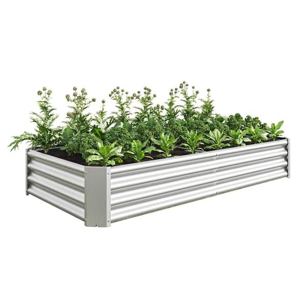 Afoxsos 70.87 in. x 35.83 in. x 11.81 in. Silver Raised Garden Bed, Metal Rectangle Planter Beds for Plants, Vegetables, Flowers