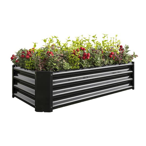4 x 2 x 1 ft. Black Metal Raised Garden Bed, Heavy-Duty Galvanized Steel Planter Box for Vegetables, Herbs, and Flowers
