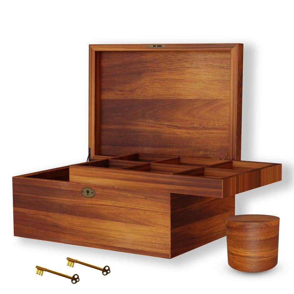 Acacia Wood Box with Hinged Lid and Locking Key, Decorative Wooden