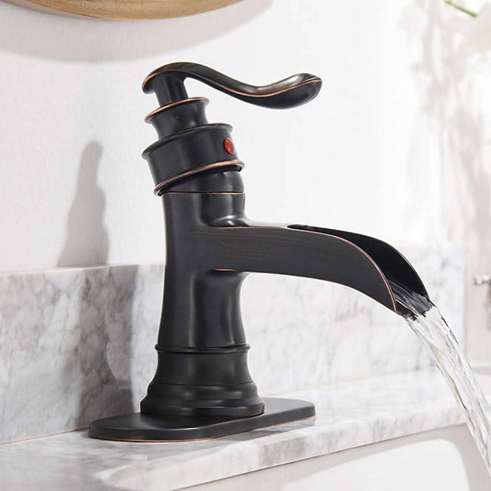 Oil Rubbed Bronze Single Handle Waterfall Bathroom Faucet with Deckplate