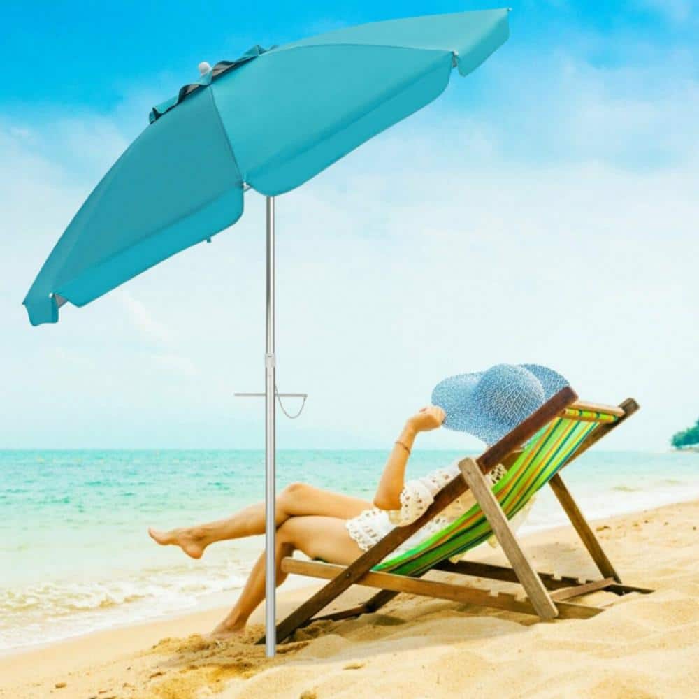Costway 6.5FT Patio Beach Umbrella Sun Shade Tilt W/Carry Bag Blue