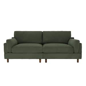 89 in. Modern Square Arm Green Corduroy Fabric Upholstered 2-Seater Loveseat with Wood Leg