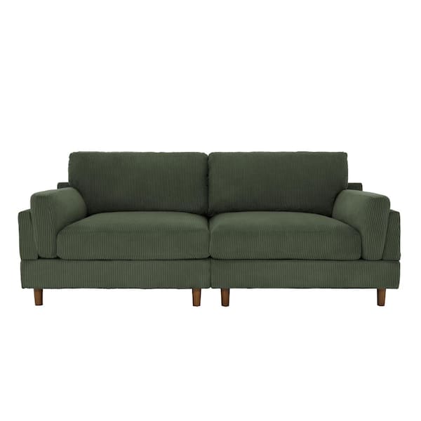 Uixe 89 in. Modern Square Arm Green Corduroy Fabric Upholstered 2-Seater Loveseat with Wood Leg