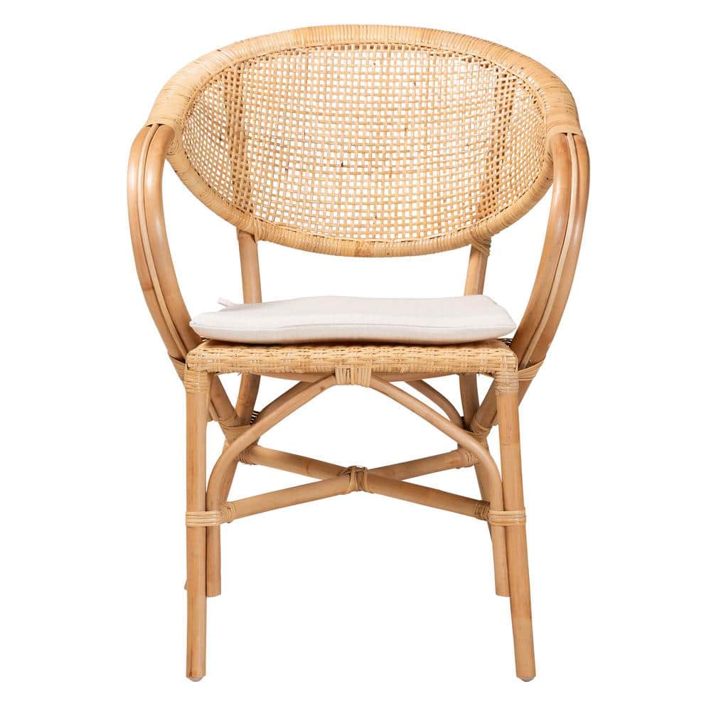 Varick Natural Brown Rattan Arm Chair with Foam Cushion