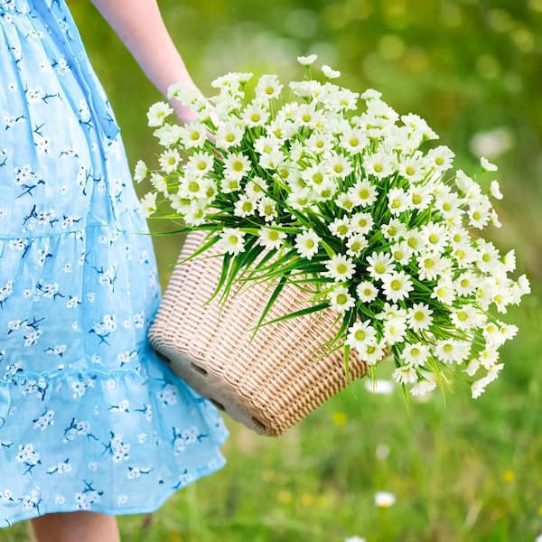 Afoxsos 13 in White Outdoor Artificial Daisy Mums Flower Bundles