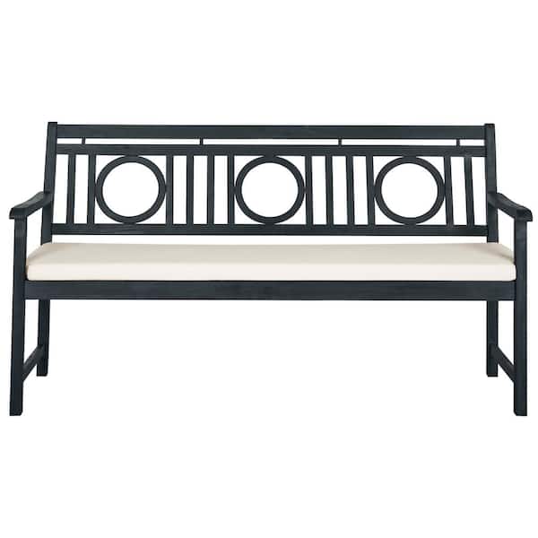 Montclair 60.6 in. 3-Person Dark Slate Gray Acacia Wood Outdoor Bench with Beige Cushion