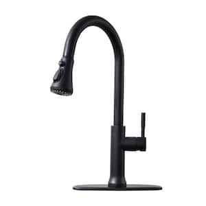 Touchless Sensor Single Handle Pull-Down Sprayer Kitchen Faucet with Deck Plate in Matte Black