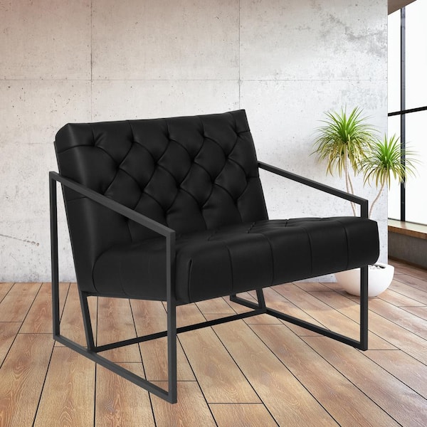 Benjara Anna Vinyl Upholstered Ergonomic Guest Chair in Black and