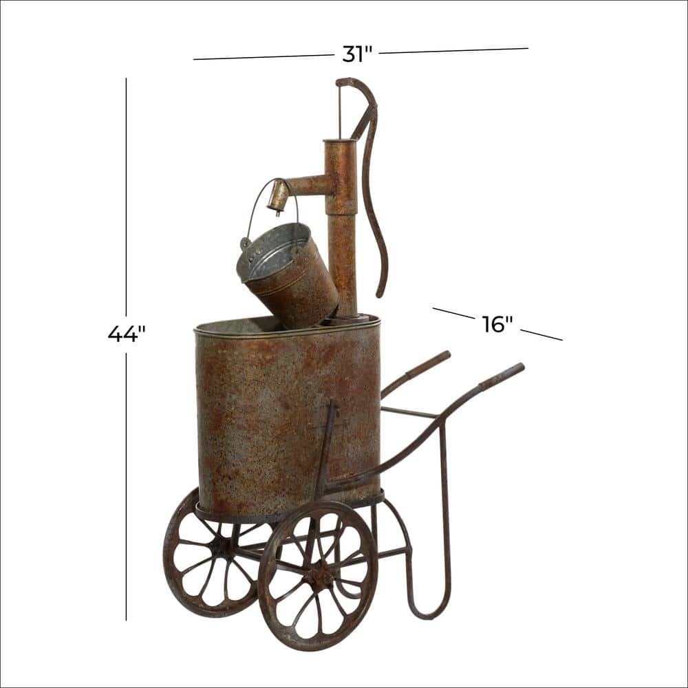 Vintage Brown Metal Hand Pump Fountain with Pail and Tub