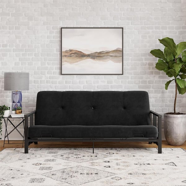 Unbranded Harlow 6 in. Blue Full Metal Arm Futon with Thermobonded High Density Polyester Fill Futon Mattress 2462619