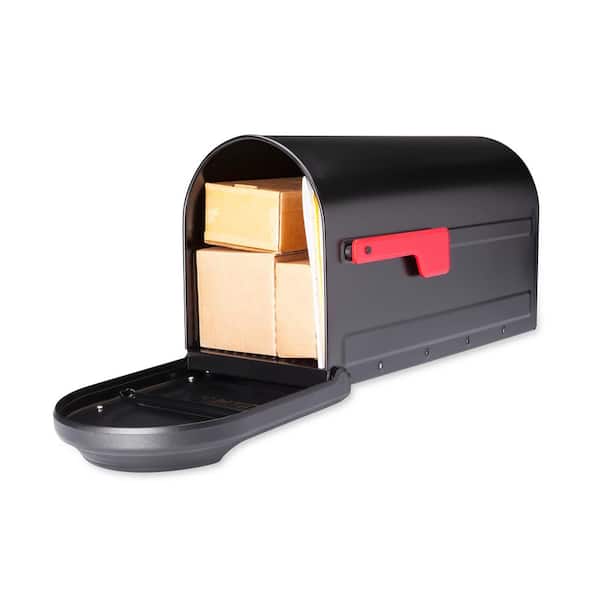 Barrington Post Mount Mailbox Black with Red Flag Barrington Post Mount Mailbox Black with Red Flag