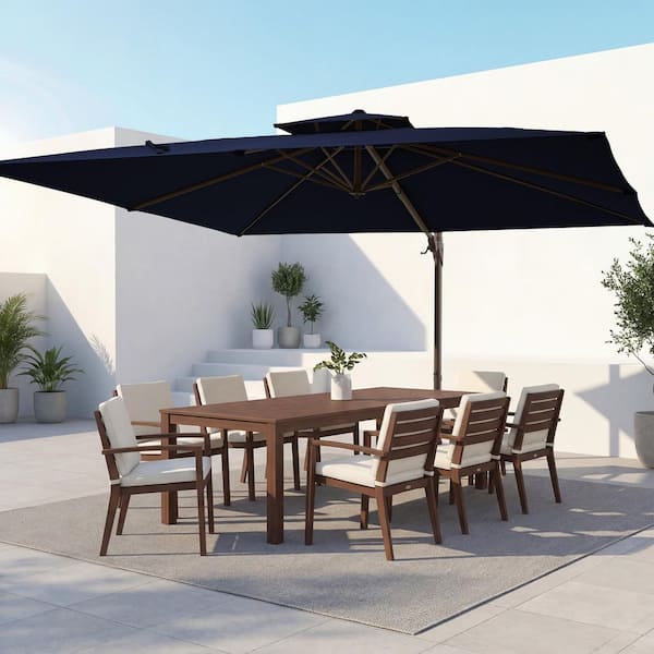 11 square patio umbrella Outsunny 11ft Cantilever with Base Offset Crank Brown upscale look 【Full JEAREY 11 ft. Square Aluminum
