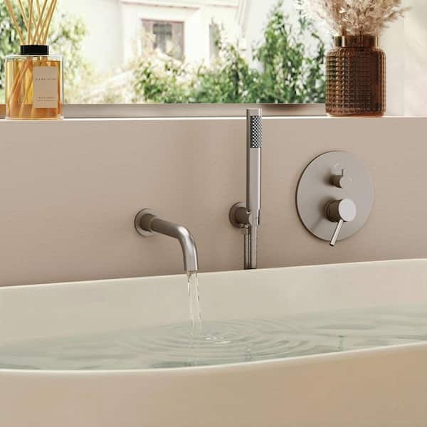 2-Handle Wall Mount Roman Tub Faucet with Handheld Shower, 2-Spray, 3.4 GPM, Brushed Nickel (Valve Included)