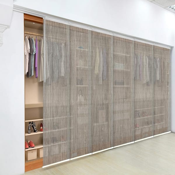 EMOH Stone 70 in.- 130 in. W x 116 in. L Adjustable 6-Panel White Single Rail Panel Track with 23.5 in. Slates