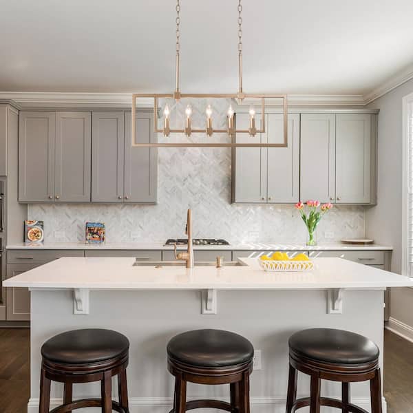 28 in. 5-light Modern Transitional Gold Kitchen Island Chandelier, Candlestick Dining Room Pendant Light