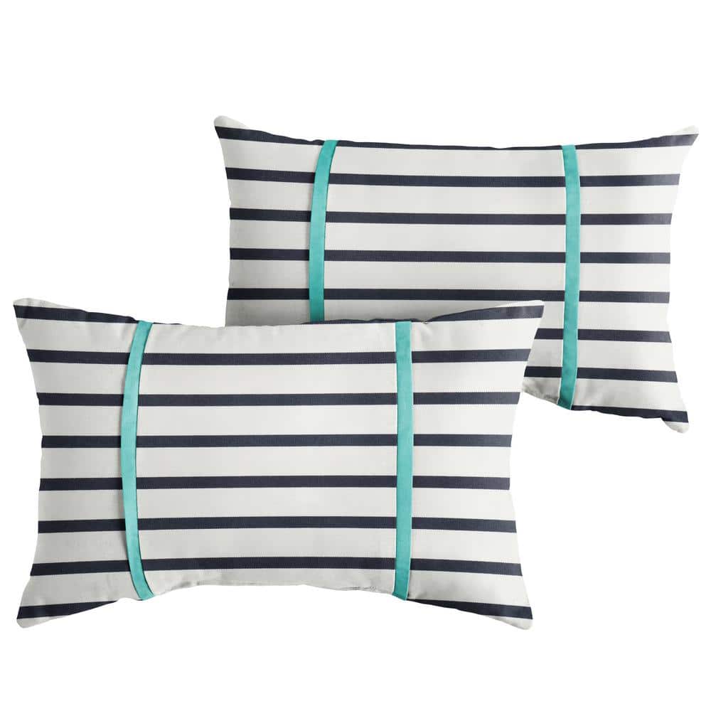 Sunbrella Blue White Stripe with Aruba Blue Rectangular Outdoor Knife Edge 