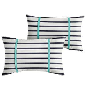 Sunbrella Blue White Stripe with Aruba Blue Rectangular Outdoor Knife Edge Lumbar Pillows (2-Pack)