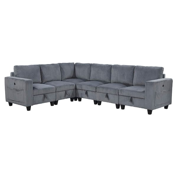 Uixe 106.15 in. Modern Square Arm 4-Piece Corduroy Sectional