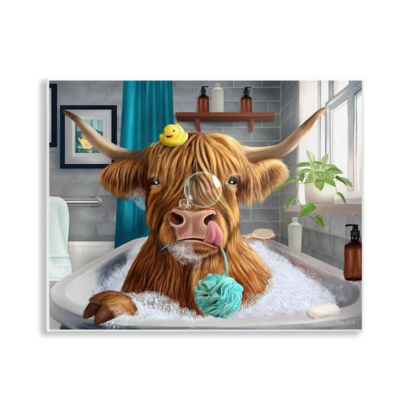 Highland Cow Bubble Bath by Mehu Art Unframed Animal Graphic Art Print 11 in. x 14 in.