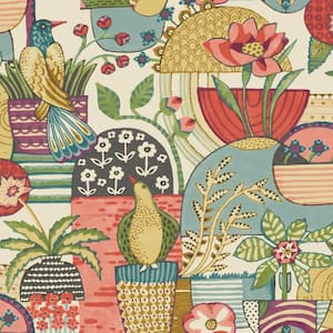 Fika Multi-Colored Plum Blissful Birds and Blooms Wallpaper Sample