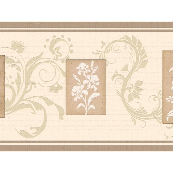 Dundee Deco Falkirk Dandy II Brown Beige Flowers Vines Floral Peel and Stick Wallpaper Border