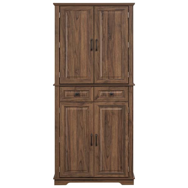 71in White Embossed Tall Kitchen Pantry Cabinet with 3 Pull Out Cabinet Organizers