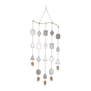 32 in. Brown Metal Geometric Windchime with Glass Mirrors and Bells