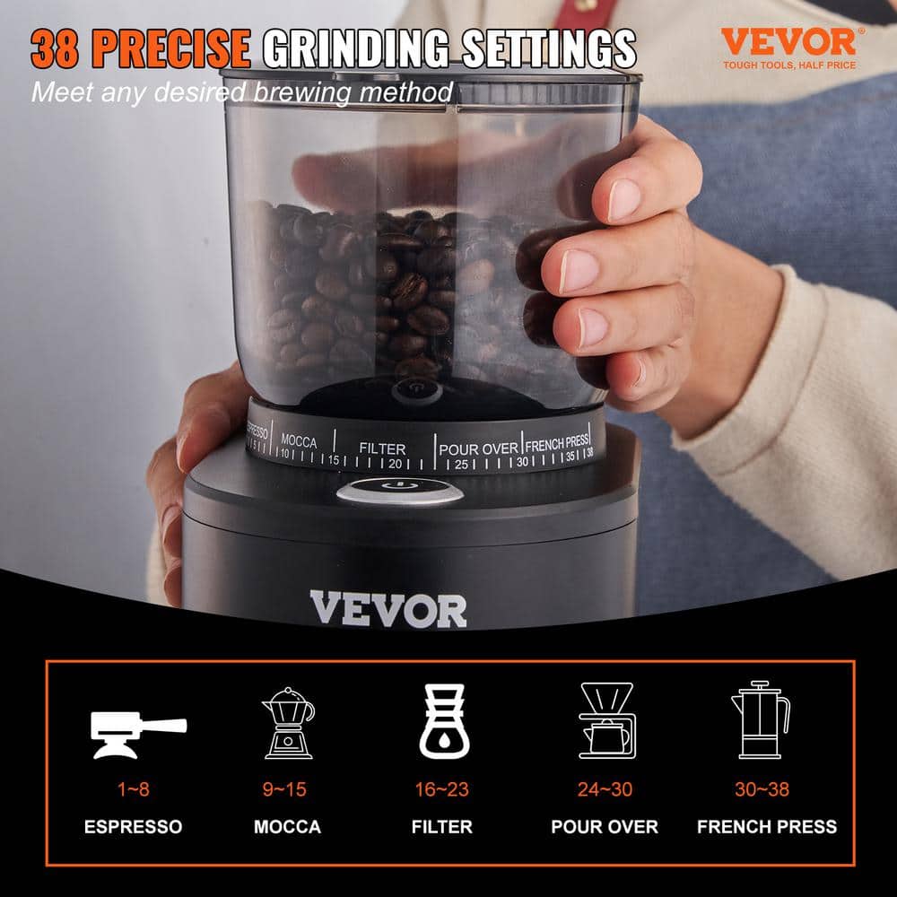 Black Electric Stainless Steel Conical Burr Coffee Grinder
