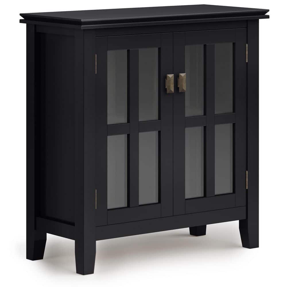 Artisan Black Solid Wood Low Storage Cabinet with Adjustable Shelves