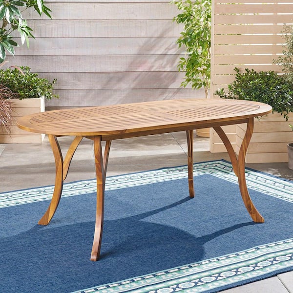 70 in. Teak Acacia Wood Oval Outdoor Dining Table