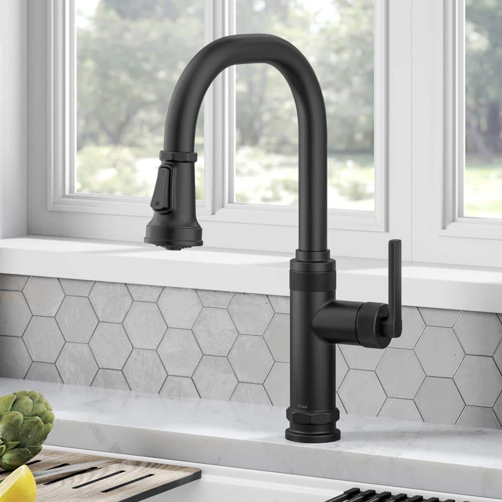 Matte Black Brass Industrial Pull-Down Kitchen Faucet