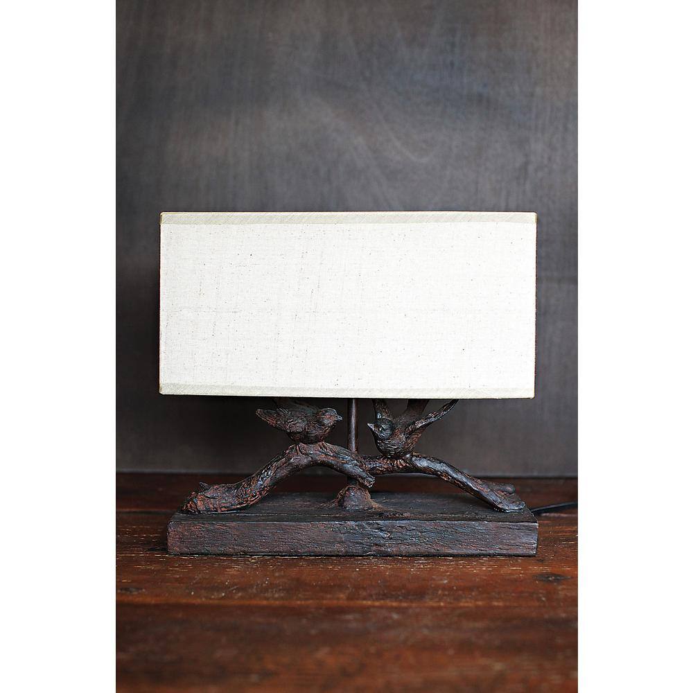 Black Resin Bird Table Lamp with Linen Shade