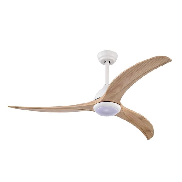 52 in. Indoor White Solid Wood Ceiling Fan with Color Changing LED